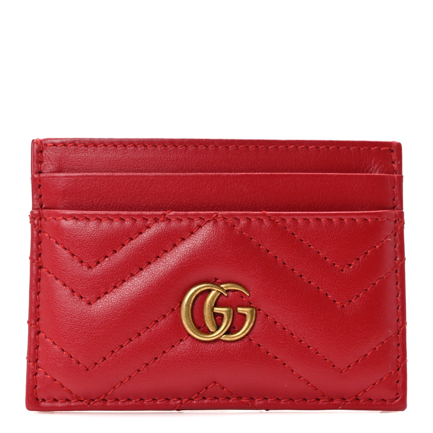 Calfskin Matelasse GG Marmont Card Holder Hibiscus Red