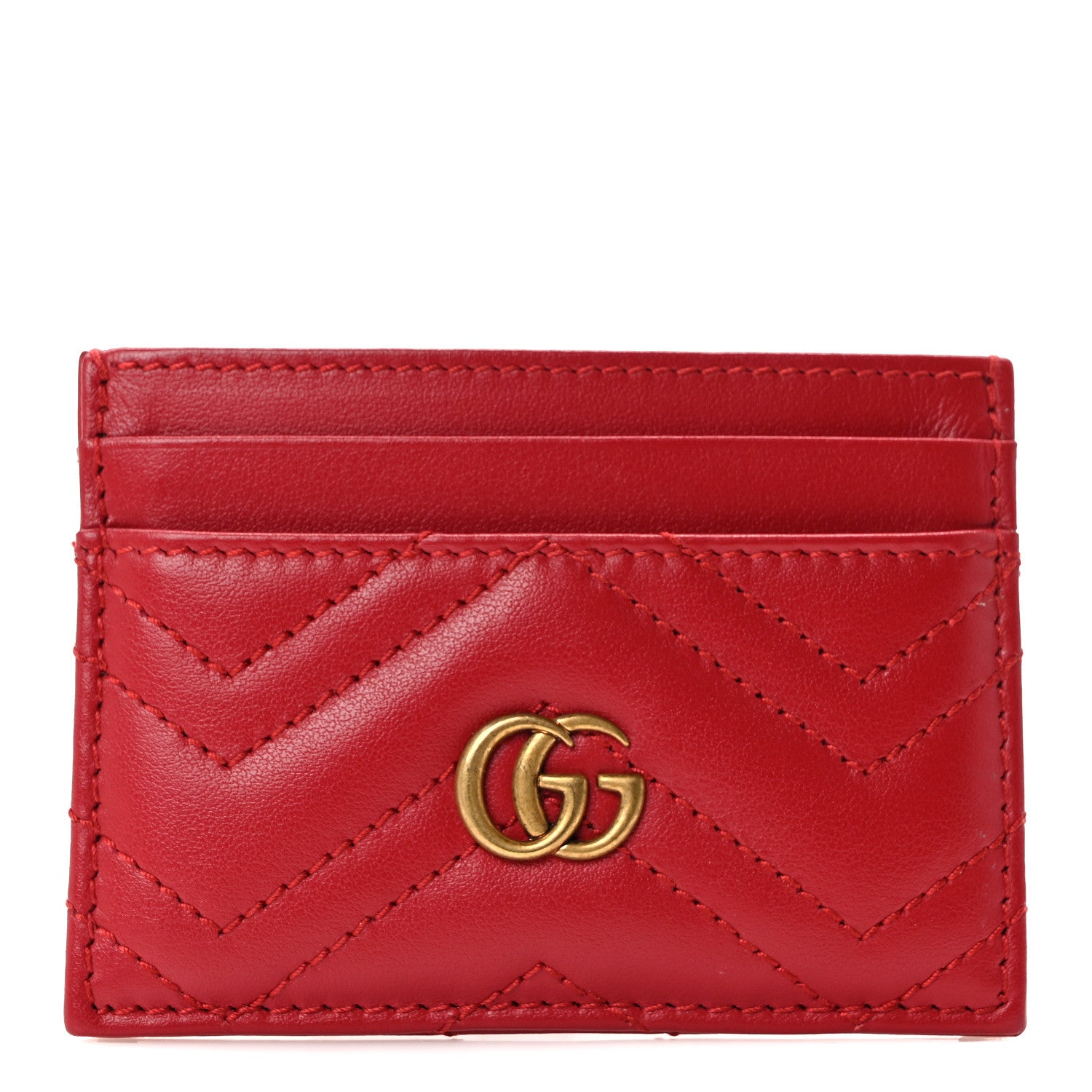 Gucci Calfskin Matelasse GG Marmont Card Holder Hibiscus Red 1 of 6