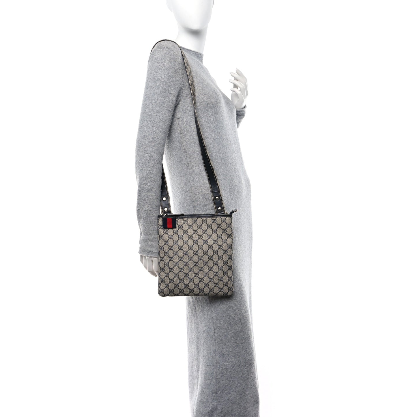 GG Plus Monogram Signature Web Loop Messenger Blue