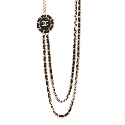 Chanel Lambskin CC Long Chain Necklace Black Gold 1 of 5