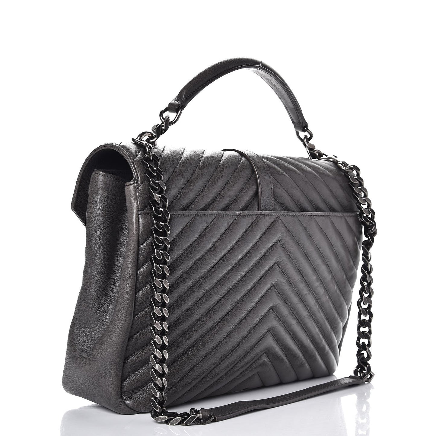 Sheepskin Matelasse Chevron Monogram Large College Satchel Dark Anthracite