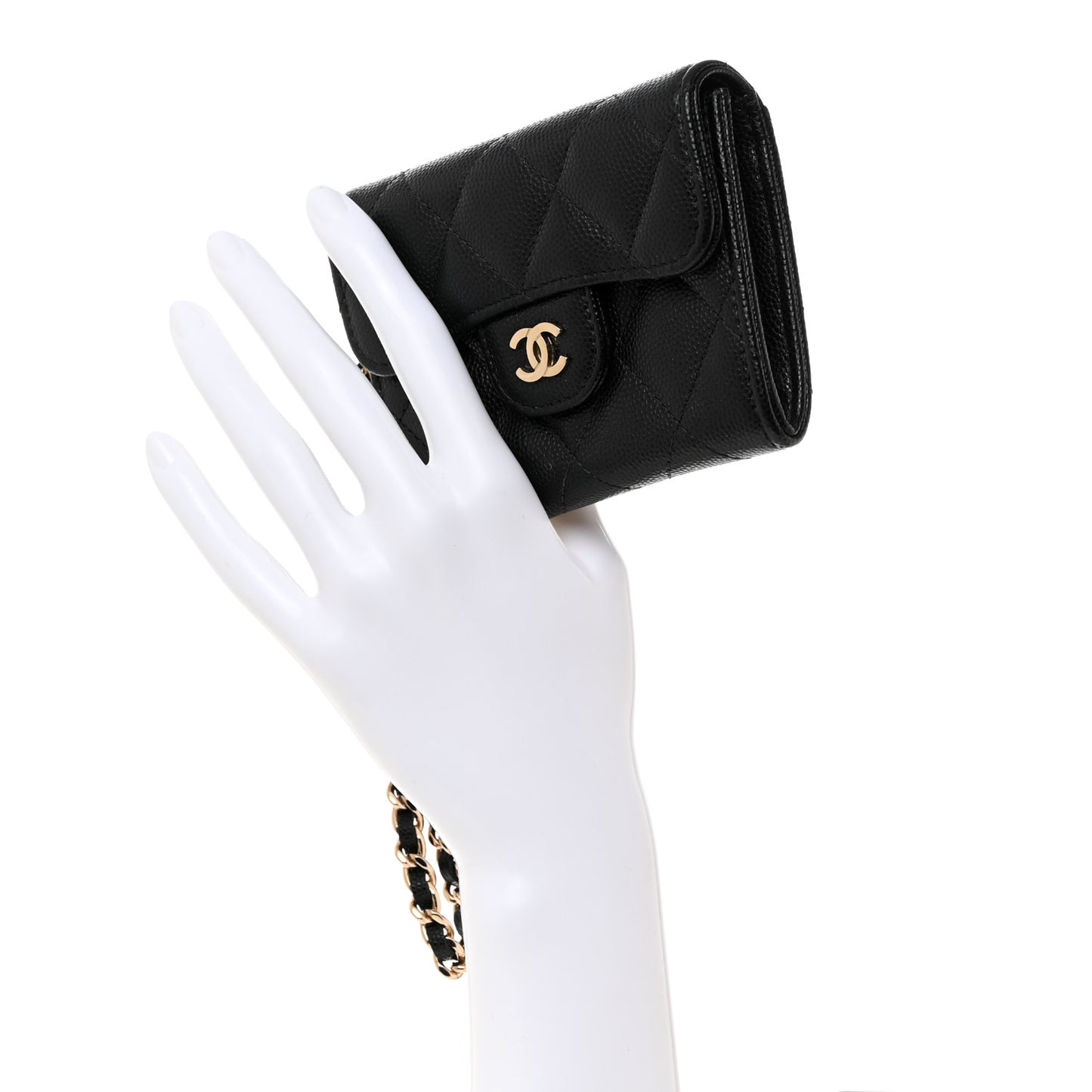 Caviar Quilted Flap Card Holder Chain Wristlet Black