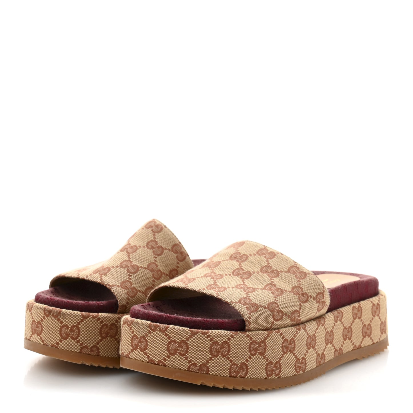Canvas GG Monogram Angelina Platform Slide Sandals 39 Beige Ruggine