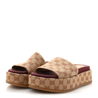 Gucci Canvas GG Monogram Angelina Platform Slide Sandals 39 Beige Ruggine 4 of 9