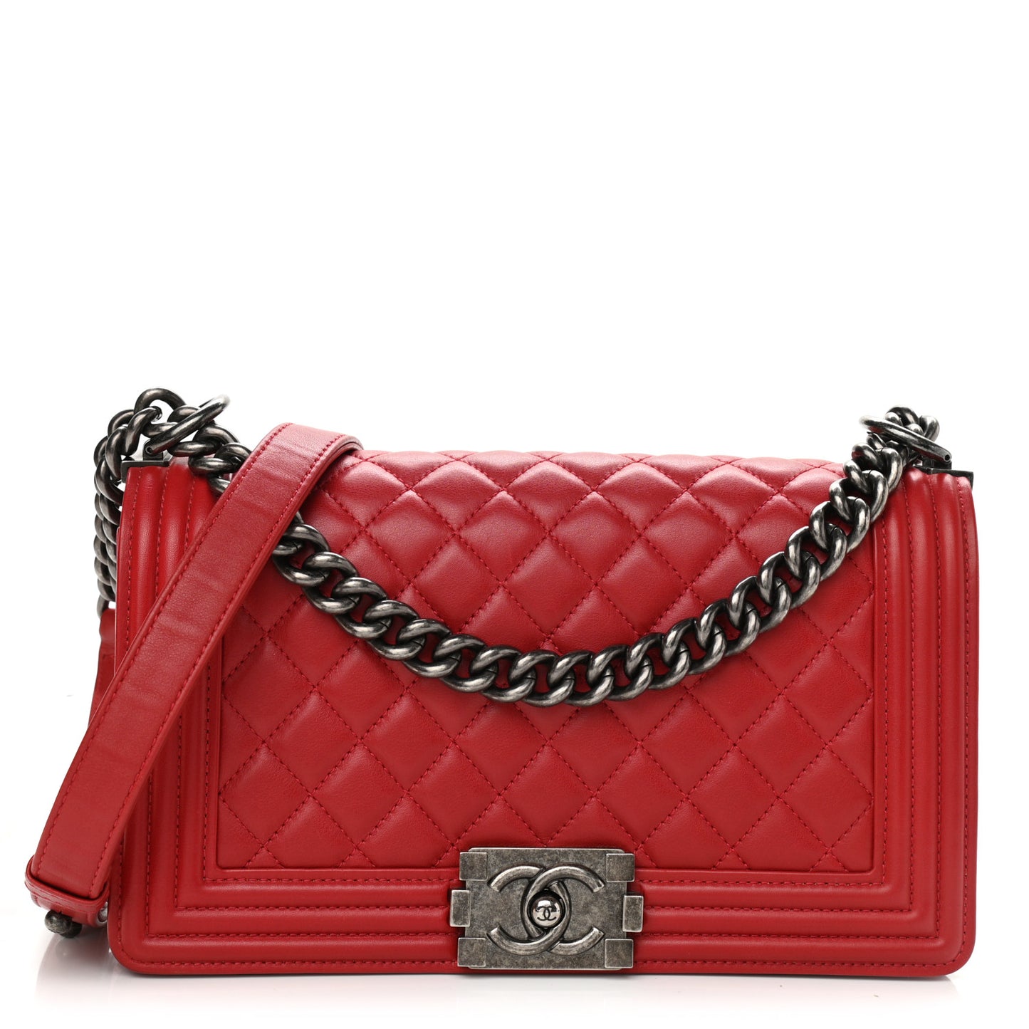 Calfskin Quilted Medium Boy Flap Red