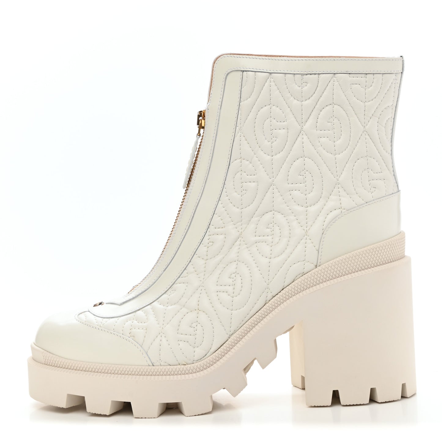 Calfskin Nappa Rhombus Quilted Trip Ankle Boots 40 Great White