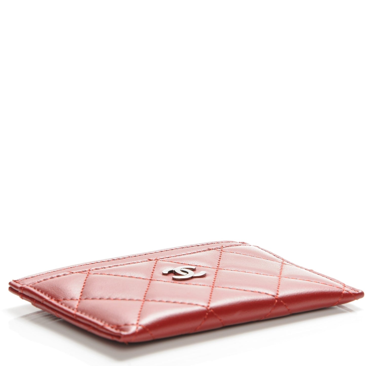 Lambskin Quilted Card Holder Red
