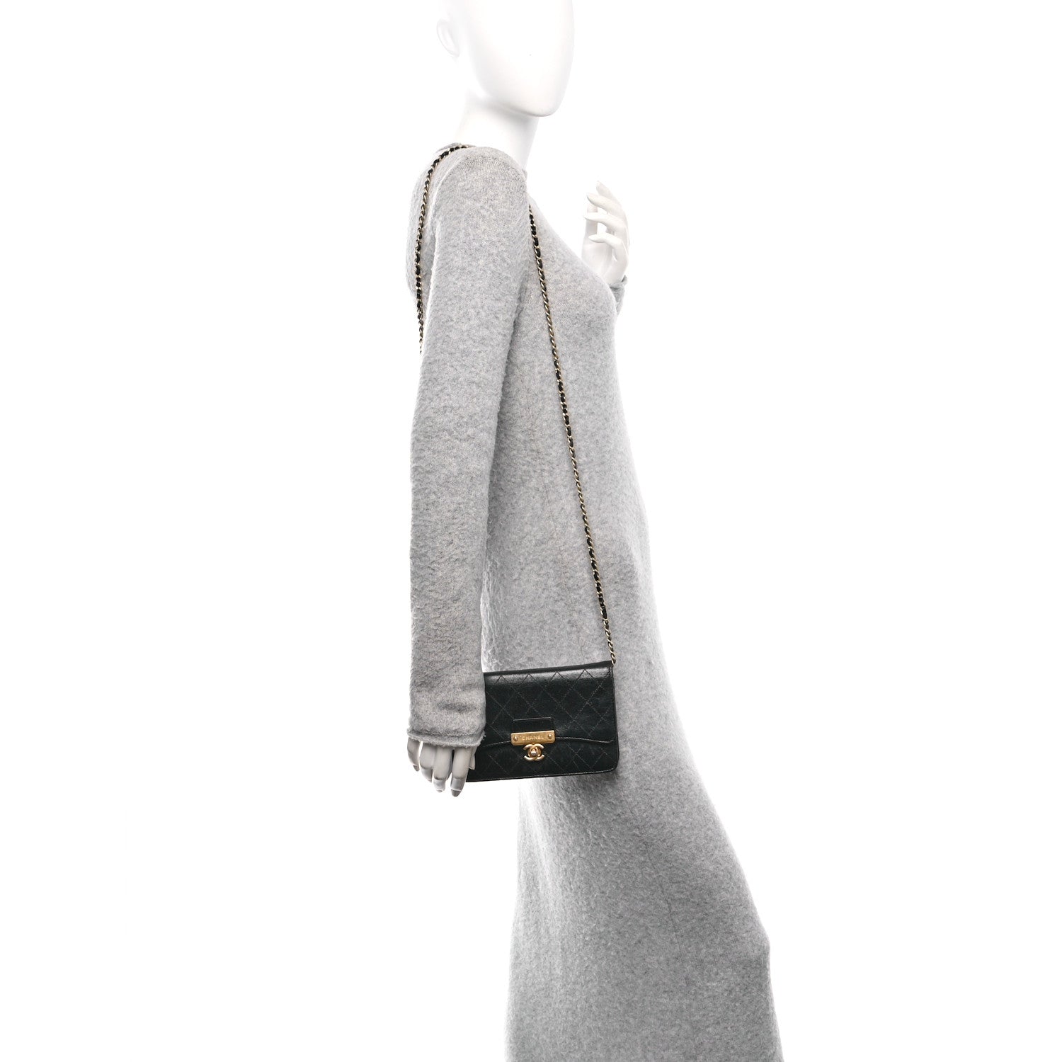 Chanel Goatskin Stitched Golden CC Wallet on Chain WOC Black 2 of 11
