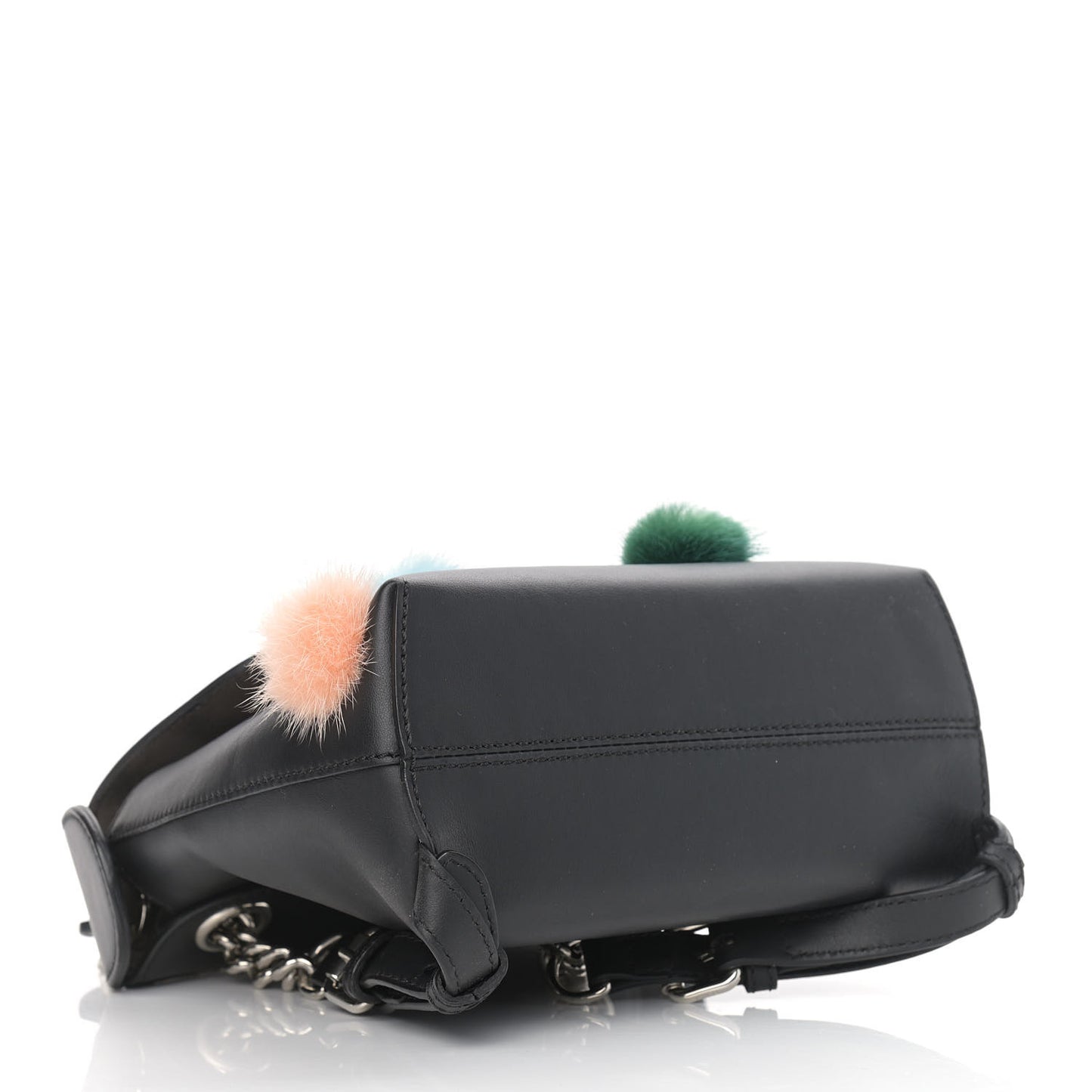 Calfskin Pom Pom Mini Back to School Backpack Black