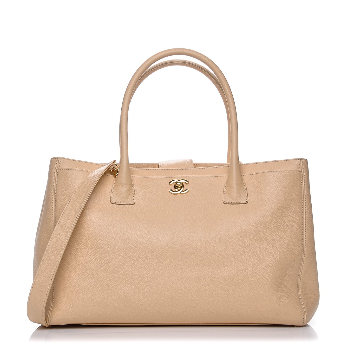 Calfskin Cerf Executive Shopper Tote Beige