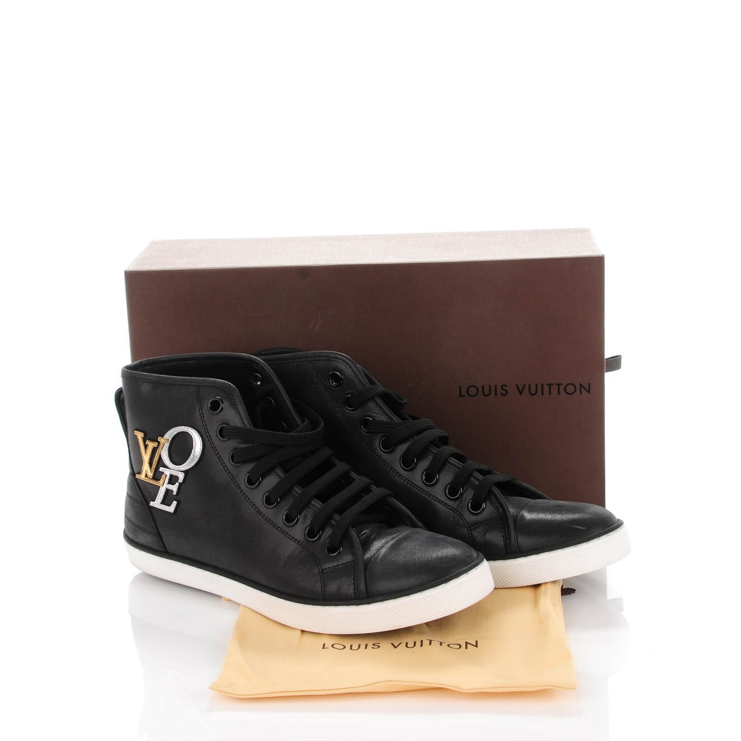 Calfskin Punchy Love Patch High Top Sneakers 38 Black