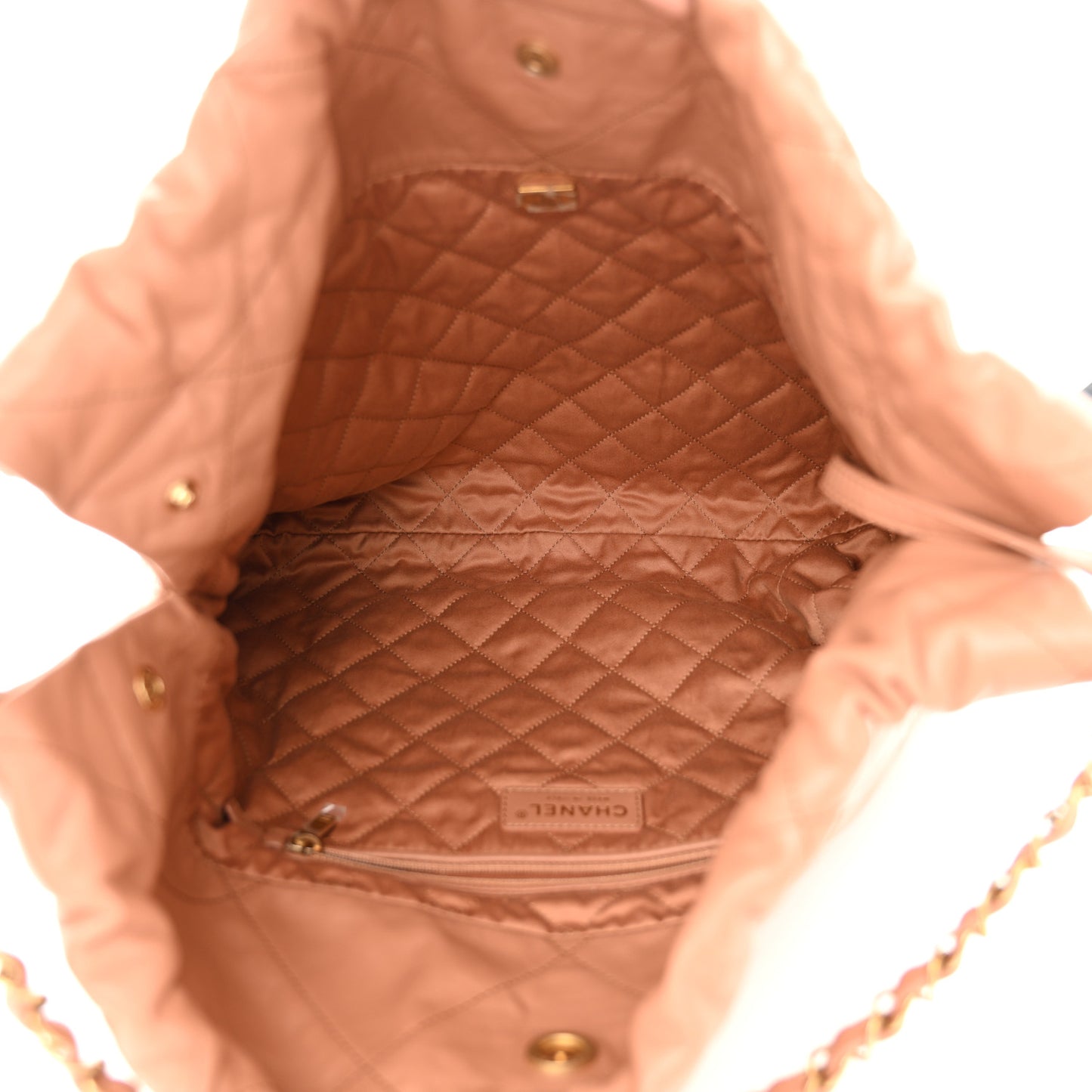 Shiny Calfskin Quilted Chanel 22 Camel