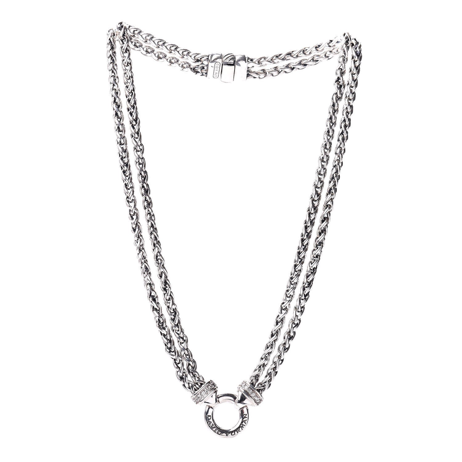 David Yurman Sterling Silver Diamond 18mm Double Wheat Chain Necklace 3 of 5