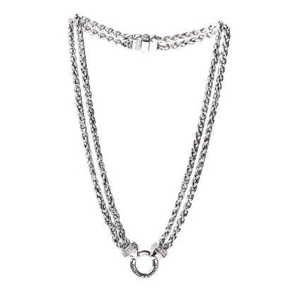 David Yurman Sterling Silver Diamond 18mm Double Wheat Chain Necklace 3 of 5