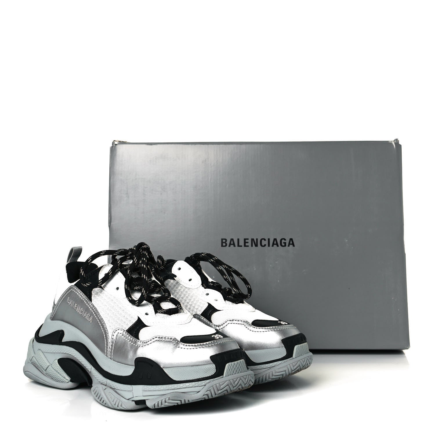 Balenciaga Metallic Fabric Mesh Mens Triple S Sneakers 39 Grey Dark Grey Black 11 of 11