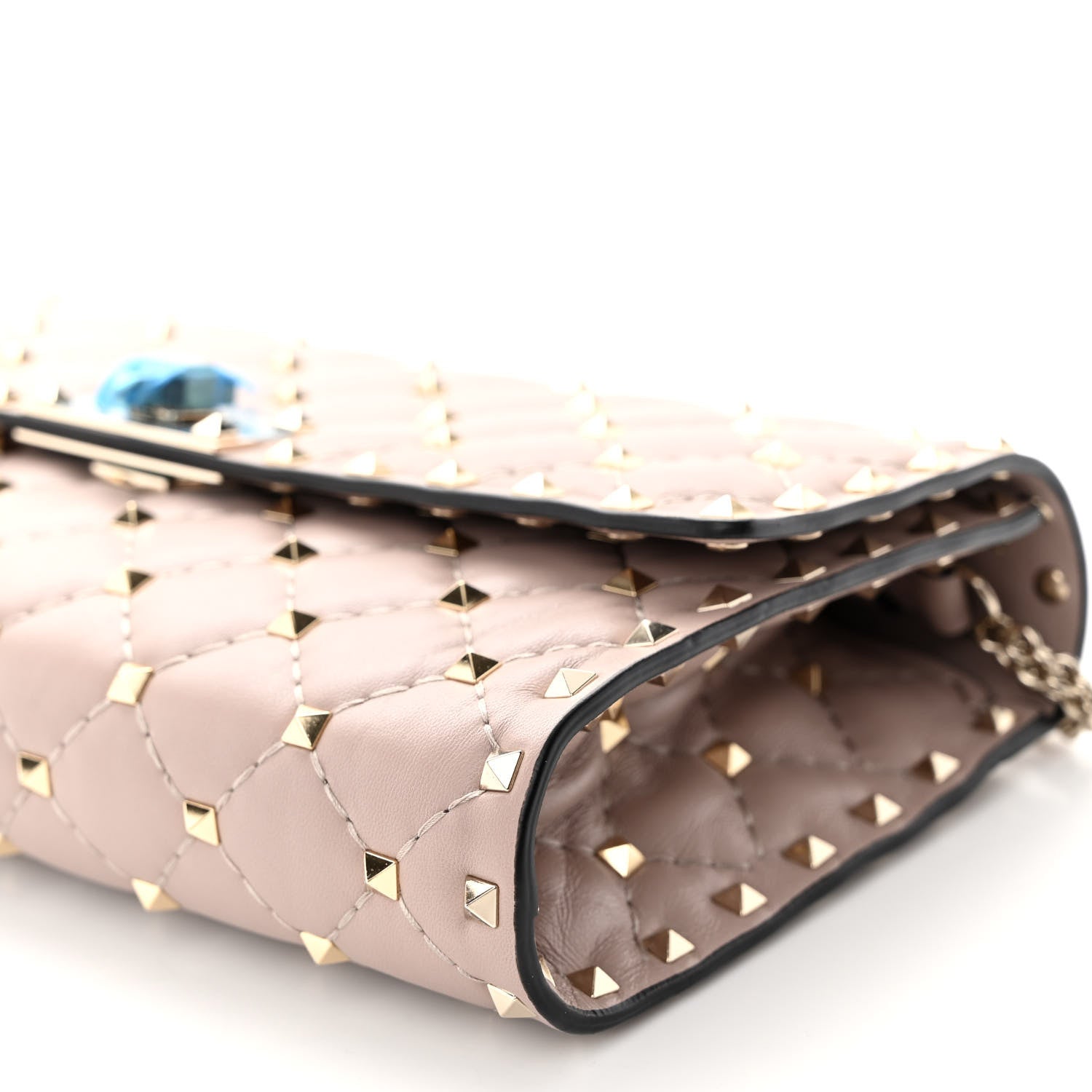Valentino Garavani Lambskin Rockstud Spike Wallet on Chain Poudre 9 of 10