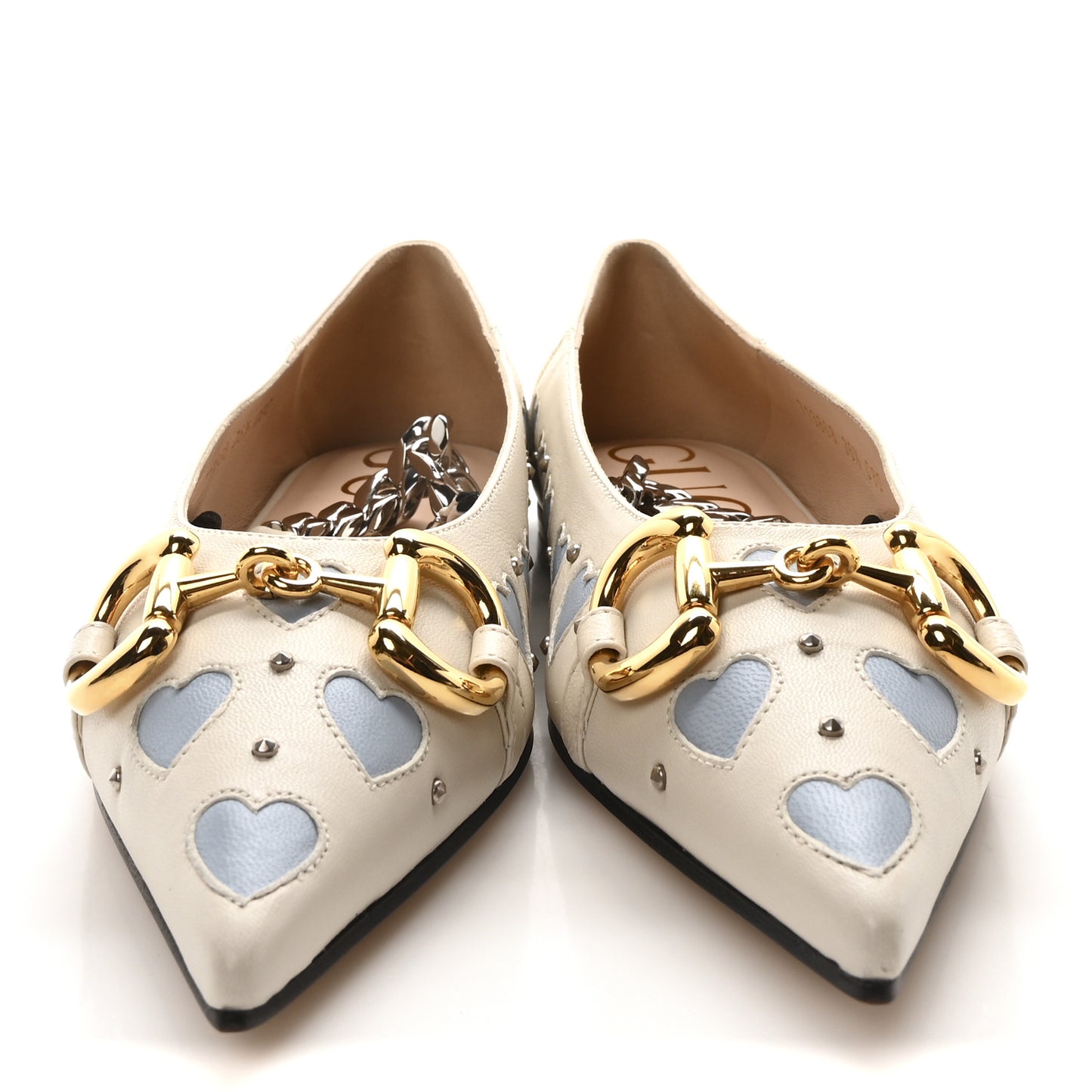 Nappa Lovelight Deva Horsebit Chain Embellished Flats 36.5 Mystic White Paradise Cloude