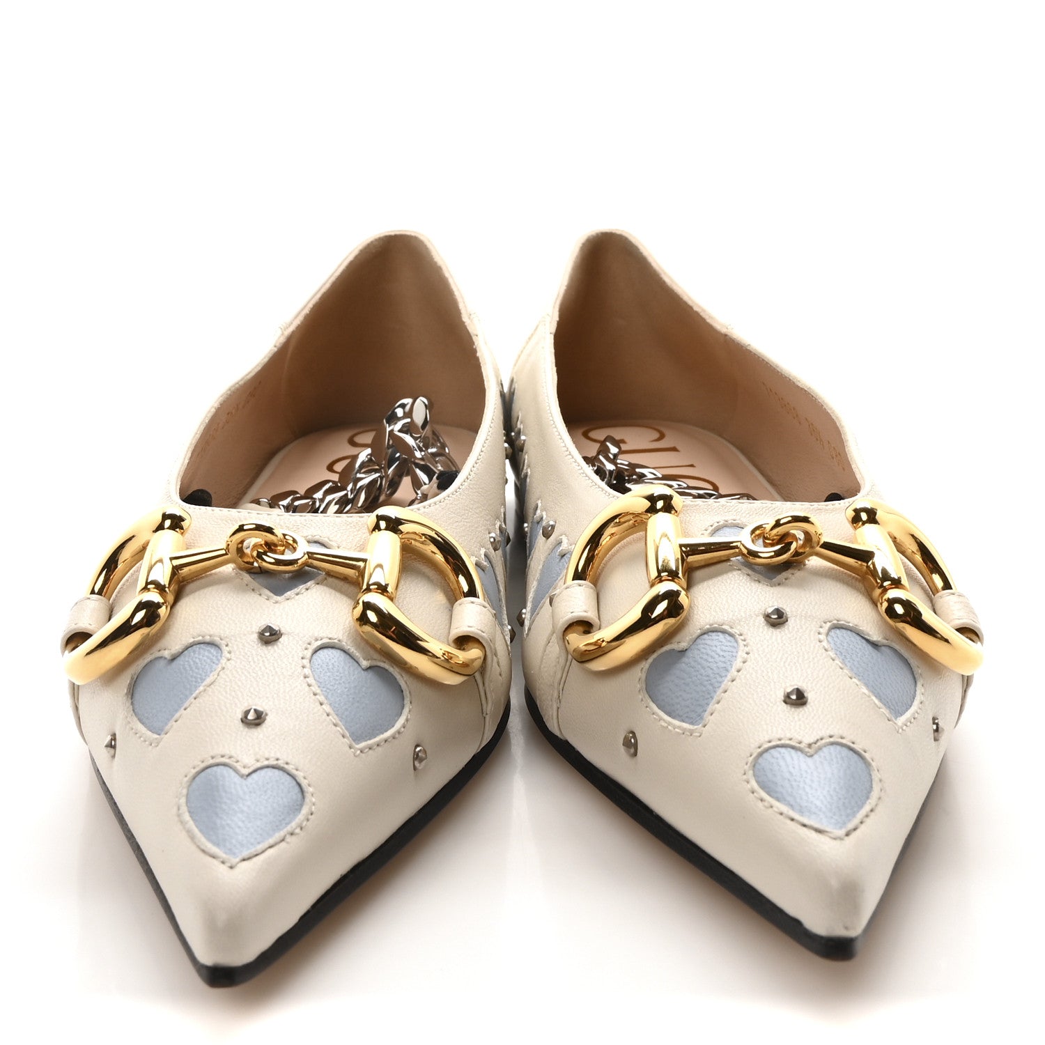 Gucci Nappa Lovelight Deva Horsebit Chain Embellished Flats 36.5 Mystic White Paradise Cloude 3 of 9