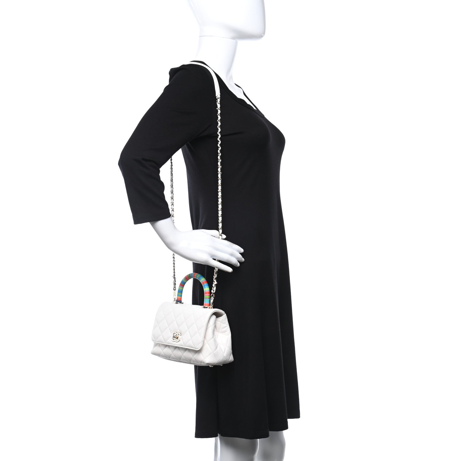 Chanel Goatskin Quilted Extra Mini Rainbow Coco Handle Flap White 2 of 9