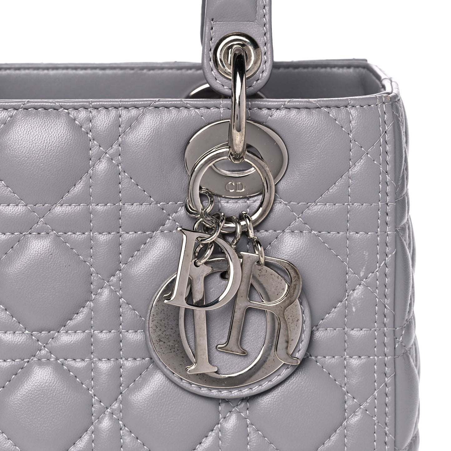 Lambskin Cannage Medium Lady Dior Crystal Strap Grey