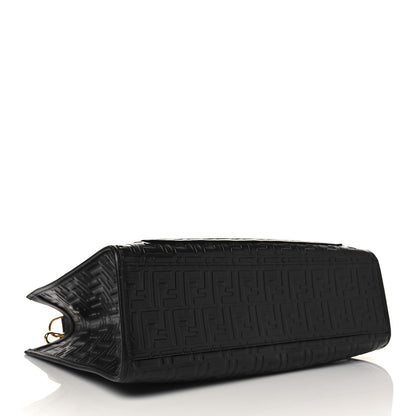 Fendi Vitello Century Wicker FF 1974 Embossed Medium Runaway Shopper Tote Black 3 of 5