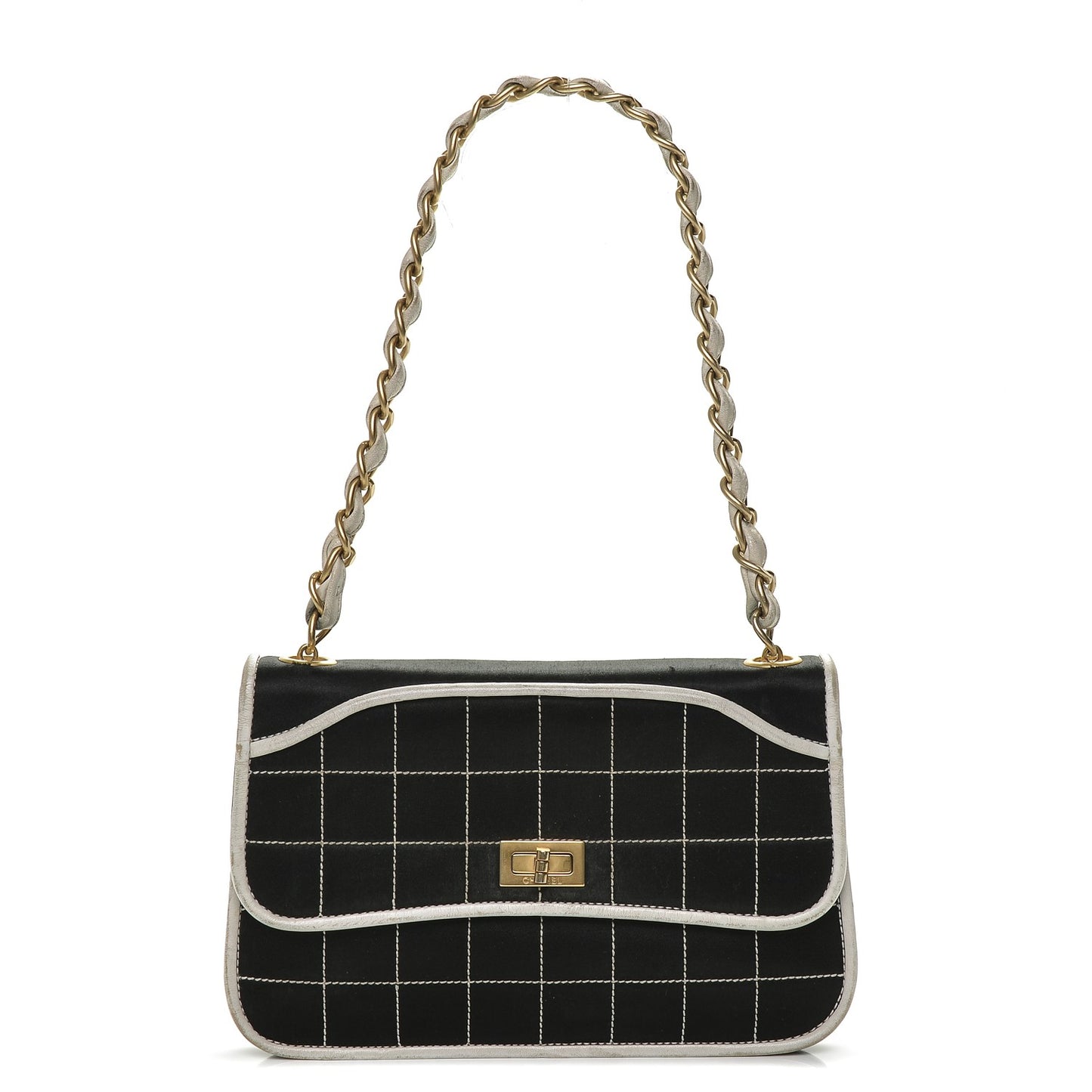 Satin Quilted Chocolate Bar Flap Black