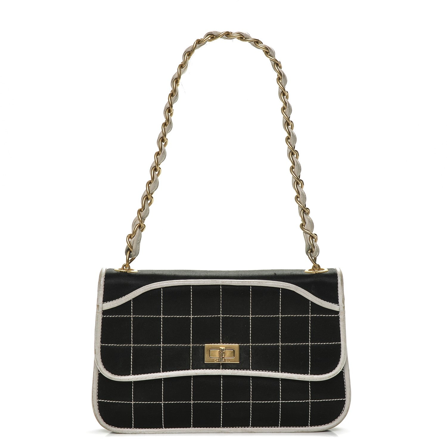 Chanel Satin Quilted Chocolate Bar Flap Black 1 of 7