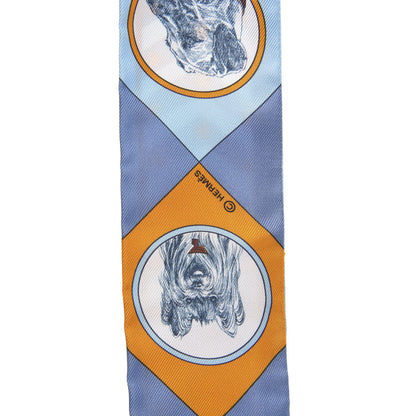 Hermes Silk Colliers Et Chiens Twilly Ciel Orange Gris Bleuete 3 of 4