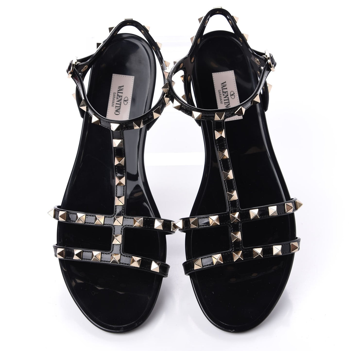 Patent Rockstud T-Strap Slingback Flat Sandals 41 Black