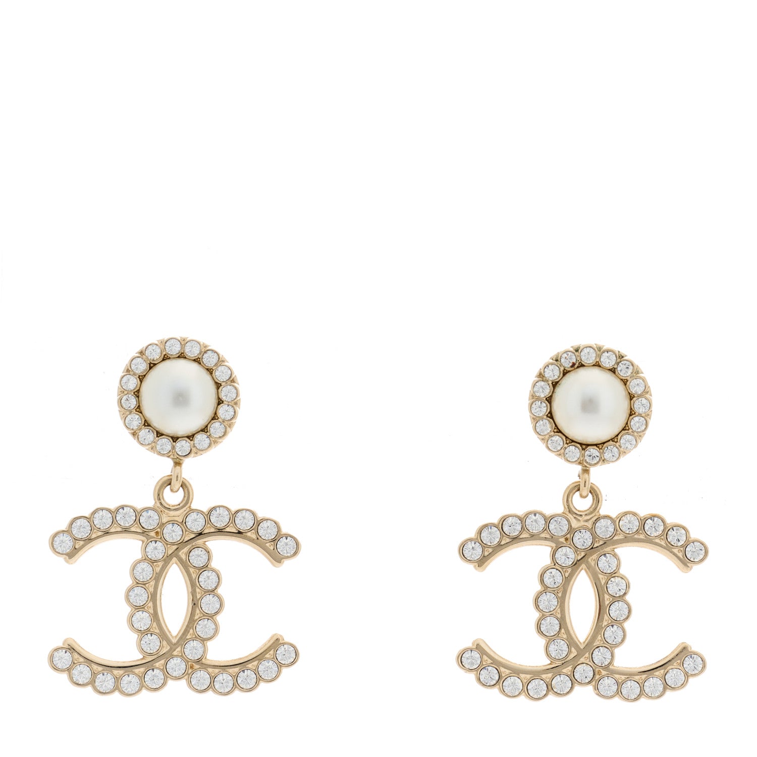 Chanel Crystal Pearl Bow-tiful CC Drop Earrings Gold 1 of 5