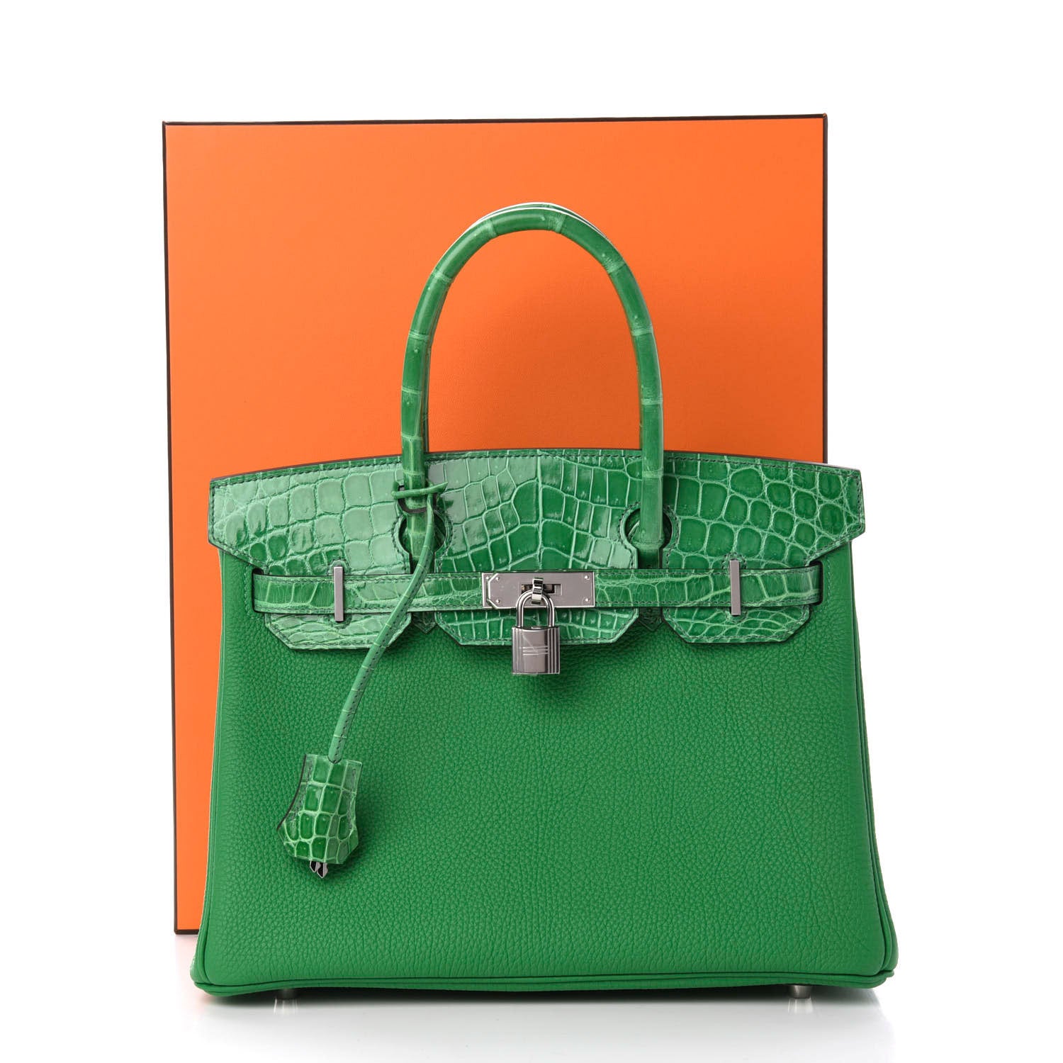 Hermes Togo Shiny Niloticus Crocodile Birkin Touch 30 Bamboo Cactus 34 of 34