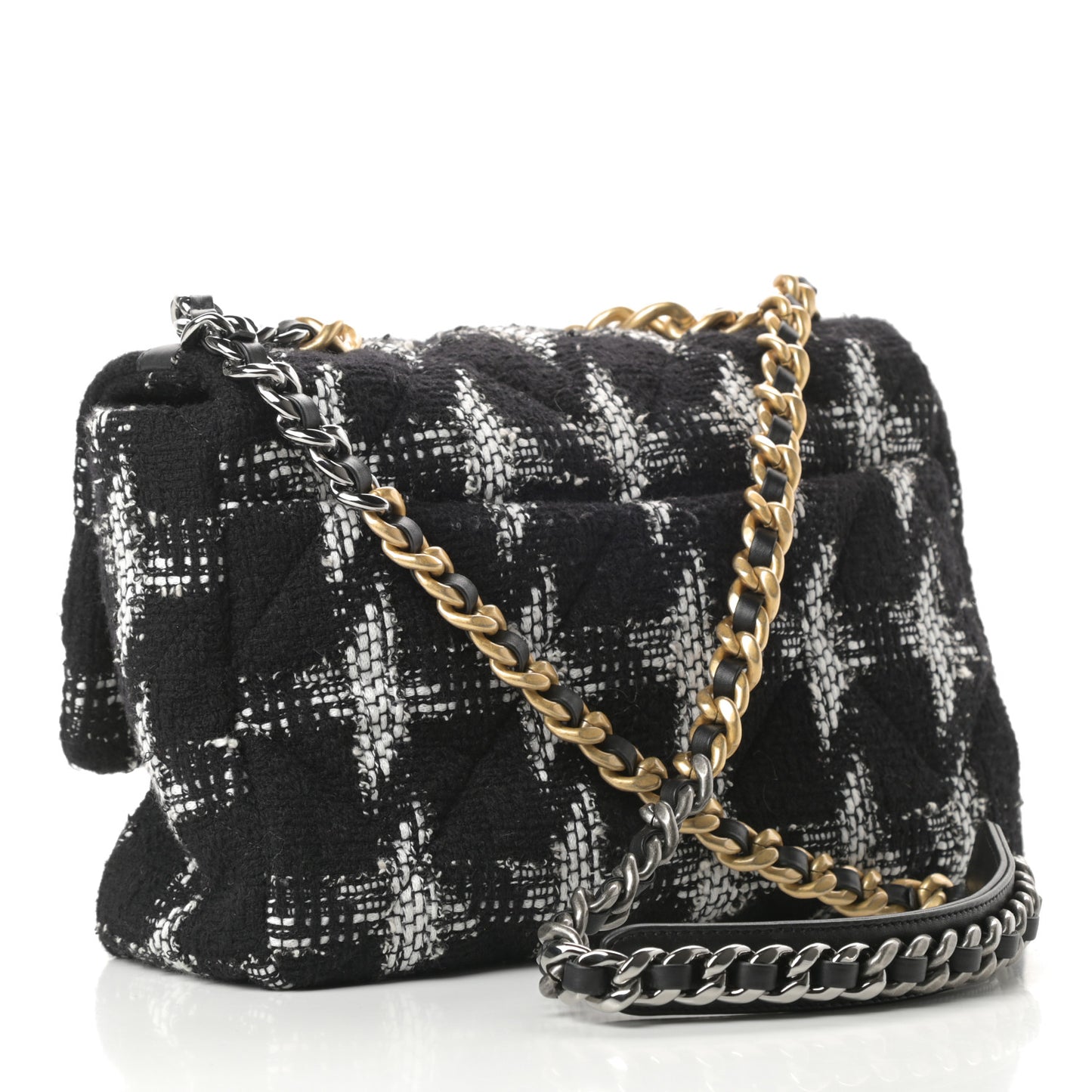 Tweed Quilted Large Chanel 19 Flap Black White