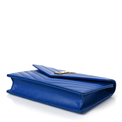 Saint Laurent Grain De Poudre Matelasse Chevron Monogram Envelope Chain Wallet Blue Majorelle 7 of 7