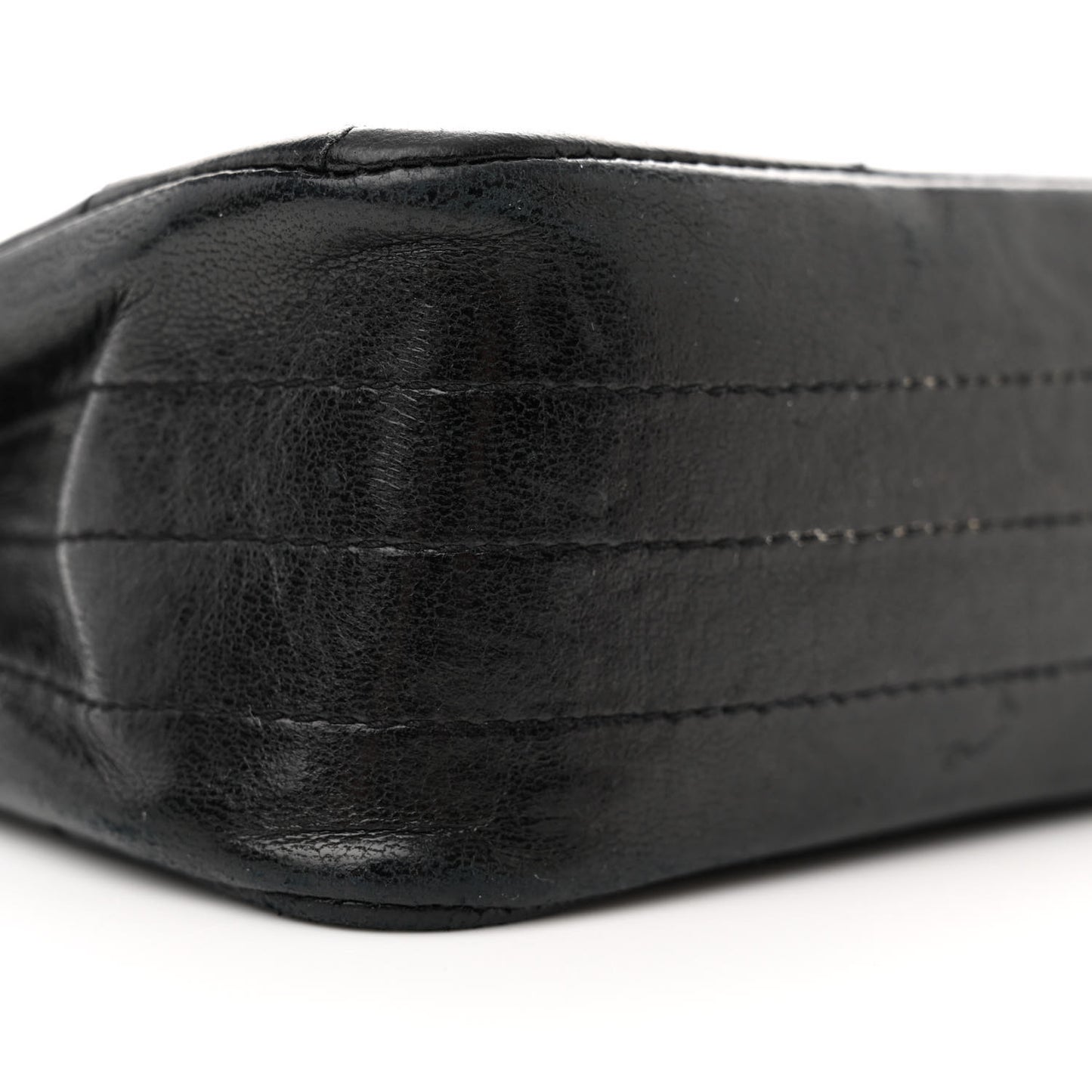Lambskin Stitched Single Flap Black