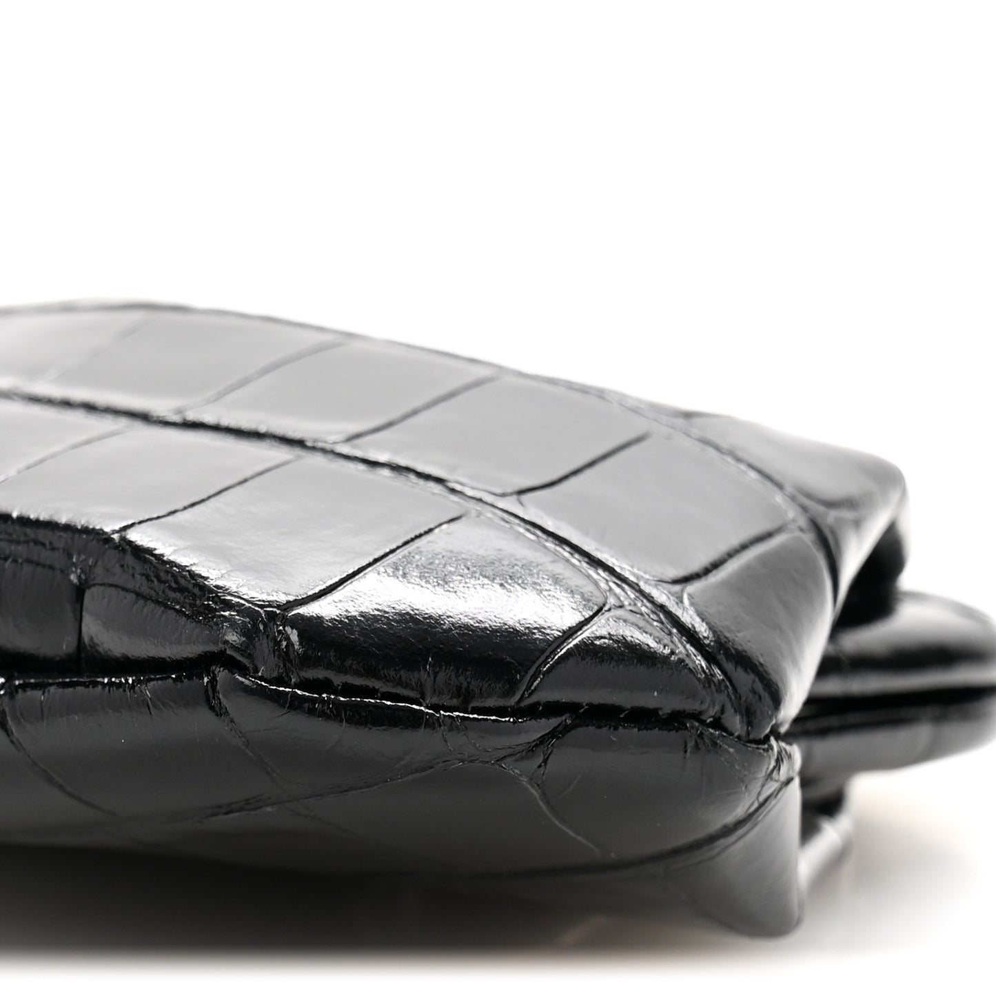 Shiny Supple Calfskin Logo Crocodile Embossed Cloud Coin Purse Black White