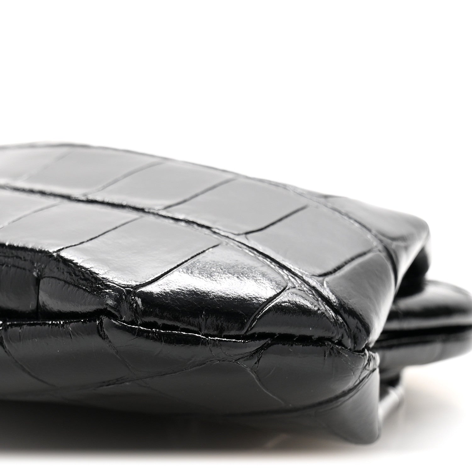 Balenciaga Shiny Supple Calfskin Logo Crocodile Embossed Cloud Coin Purse Black White 10 of 11