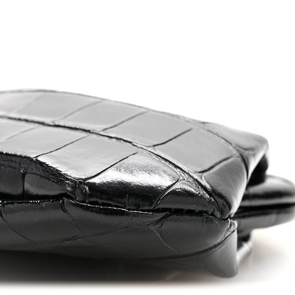 Balenciaga Shiny Supple Calfskin Logo Crocodile Embossed Cloud Coin Purse Black White 10 of 11