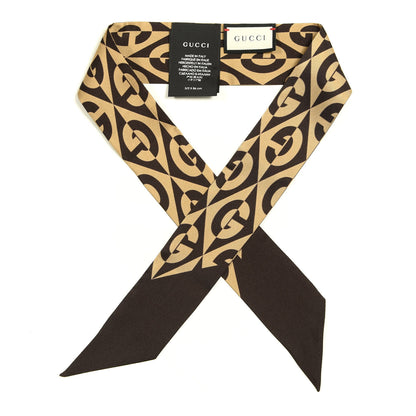 Gucci Silk G Rhombus Neck Bow Scarf Beige Brown 1 of 4