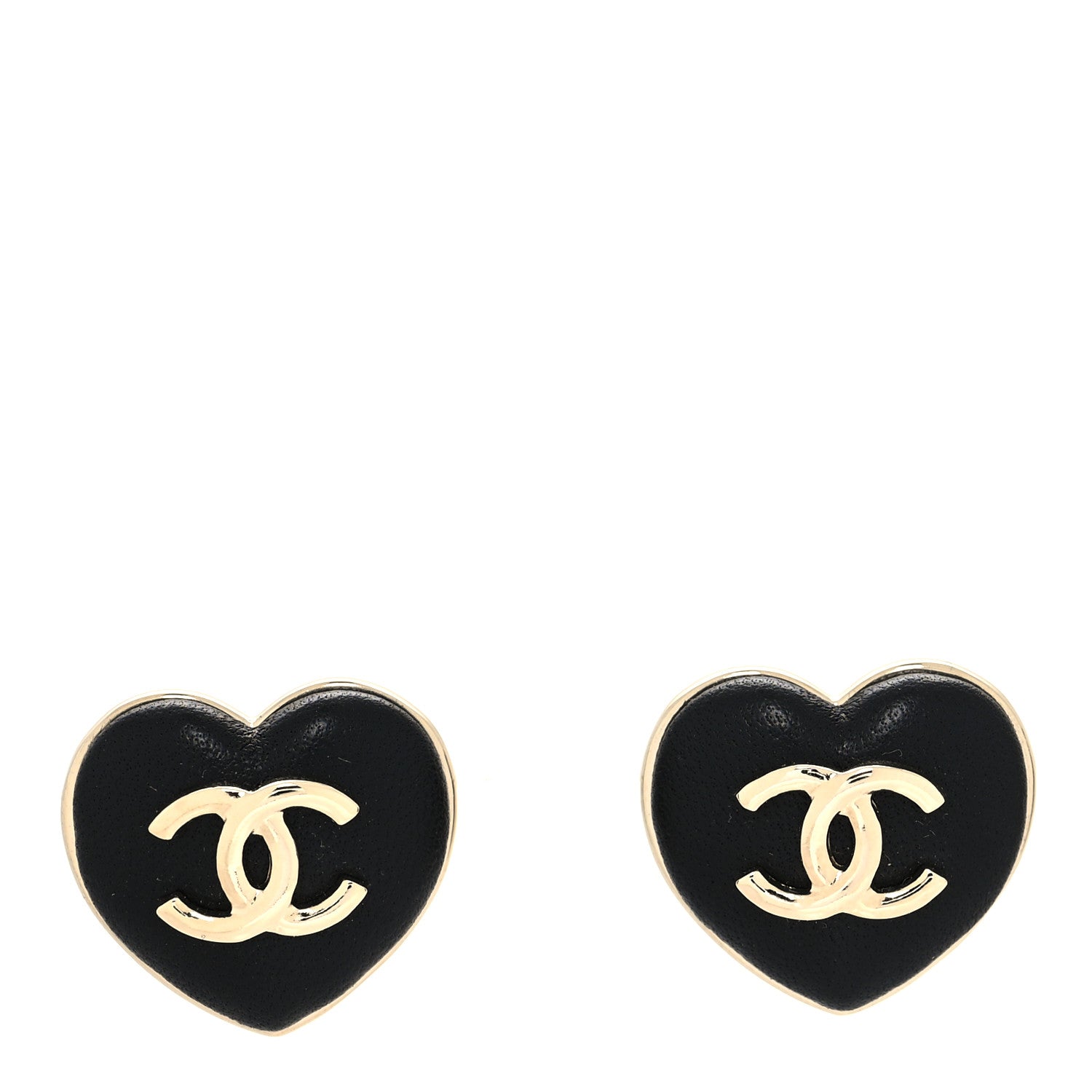 Chanel Lambskin CC Heart Earrings Black Gold 1 of 4