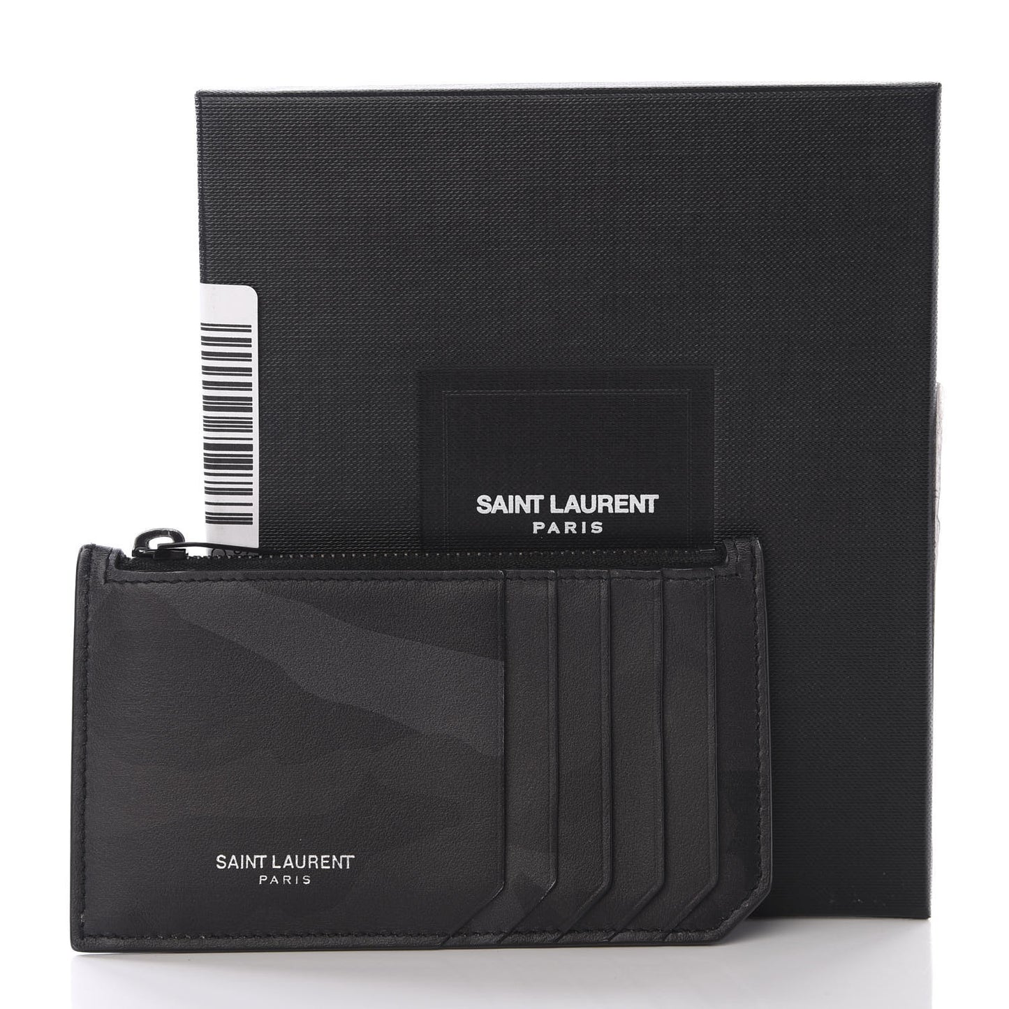 Calfskin Camouflage 5 Fragments Zip Pouch Card Holder Black Grey