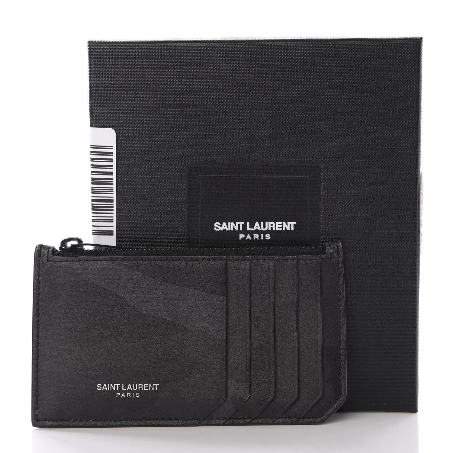 Saint Laurent Calfskin Camouflage 5 Fragments Zip Pouch Card Holder Black Grey 6 of 6
