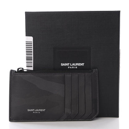 Saint Laurent Calfskin Camouflage 5 Fragments Zip Pouch Card Holder Black Grey 6 of 6