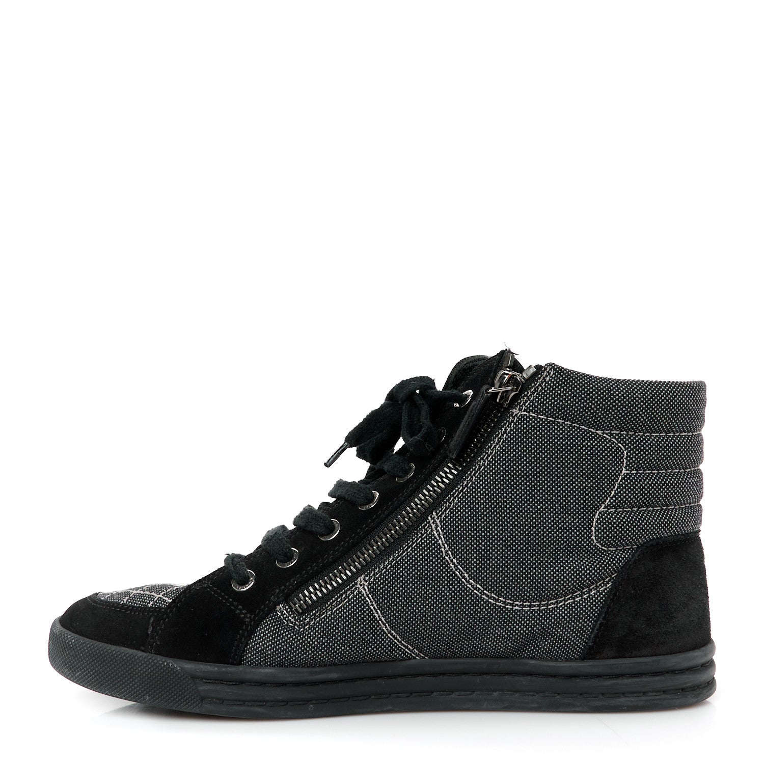 Chanel Toile Suede Calfskin CC High Top Sneakers 38 Black 1 of 11