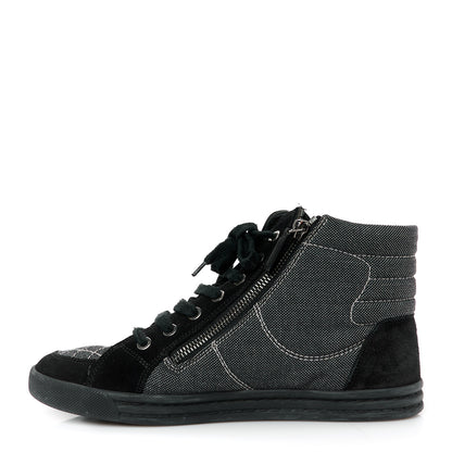 Chanel Toile Suede Calfskin CC High Top Sneakers 38 Black 1 of 11