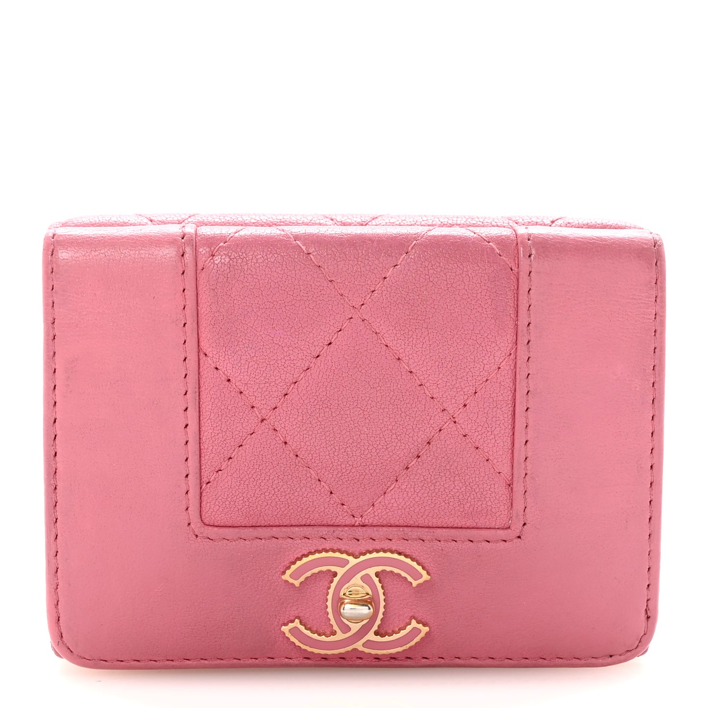Sheepskin Quilted Vintage Mademoiselle Trifold Wallet Dark Pink