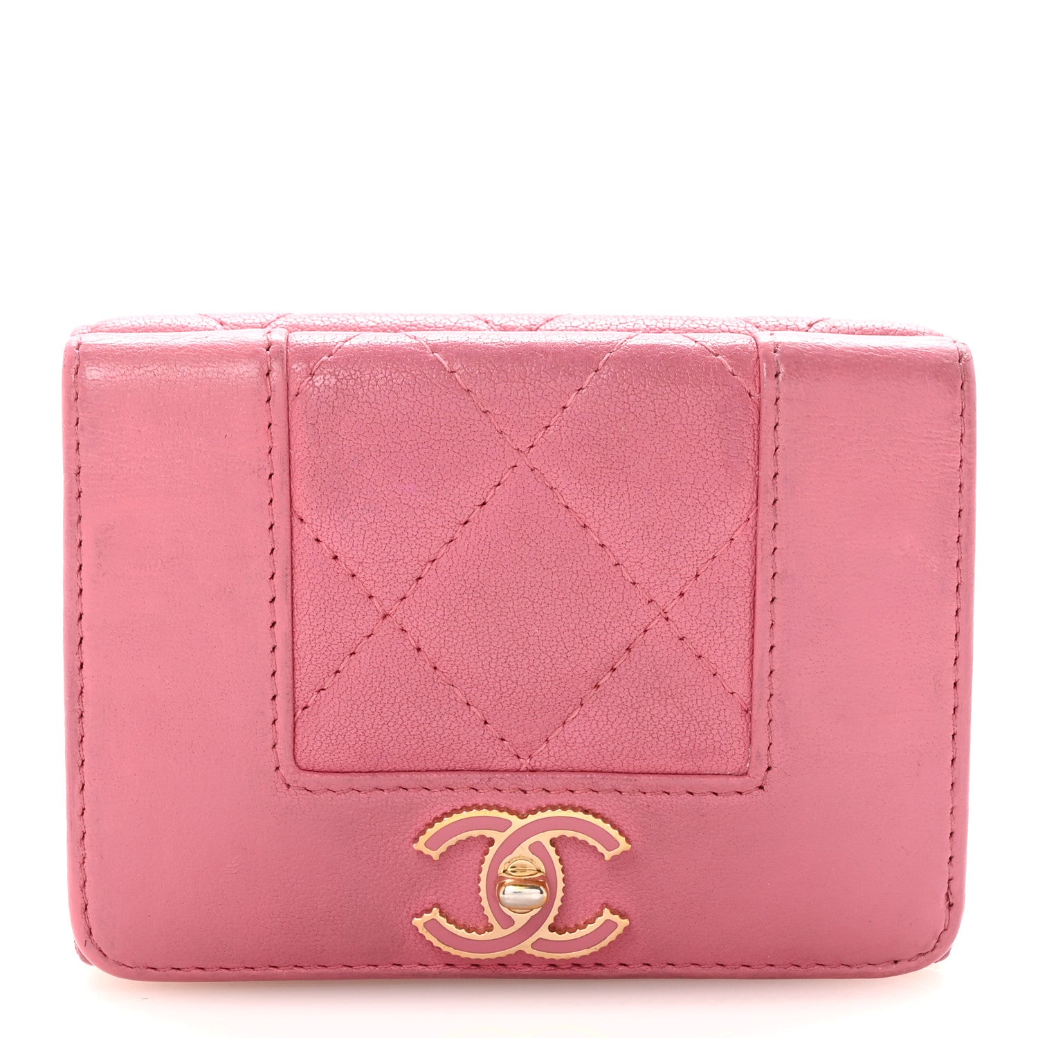Chanel Sheepskin Quilted Vintage Mademoiselle Trifold Wallet Dark Pink 1 of 8