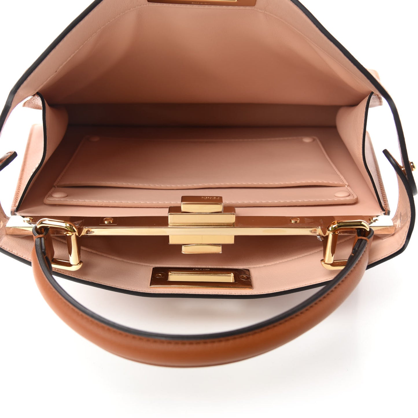 Vitello Seta Shiny Nappa Medium Peekaboo I SEE U Satchel Brandy Light Rose