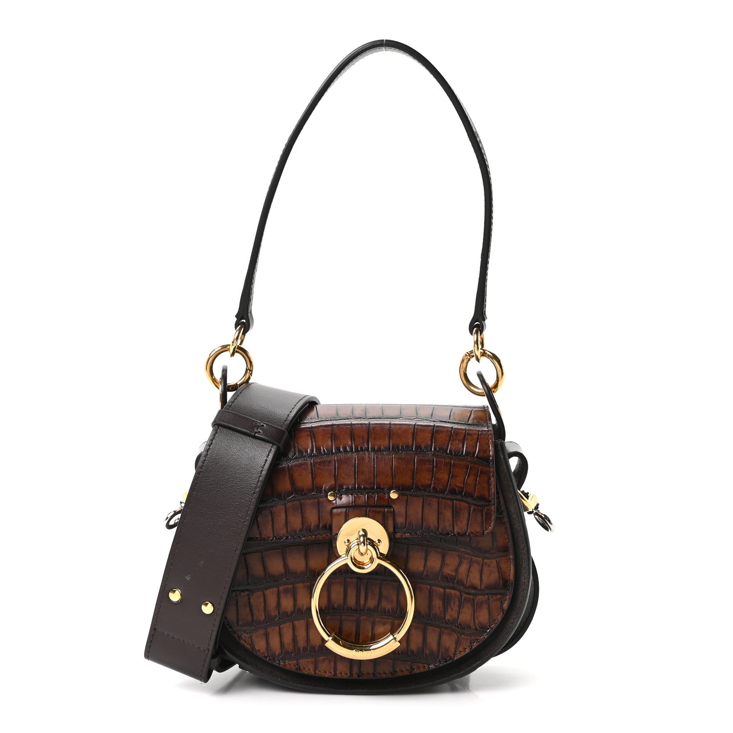 Chloe Calfskin Crocodile Embossed Small Tess Bag Dark Ebony 1 of 9