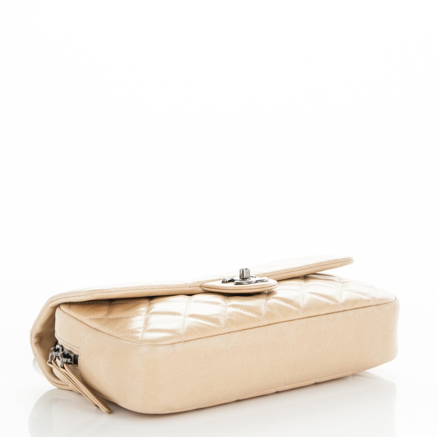 Glazed Calfskin Quilted Medium Duo Flap Beige