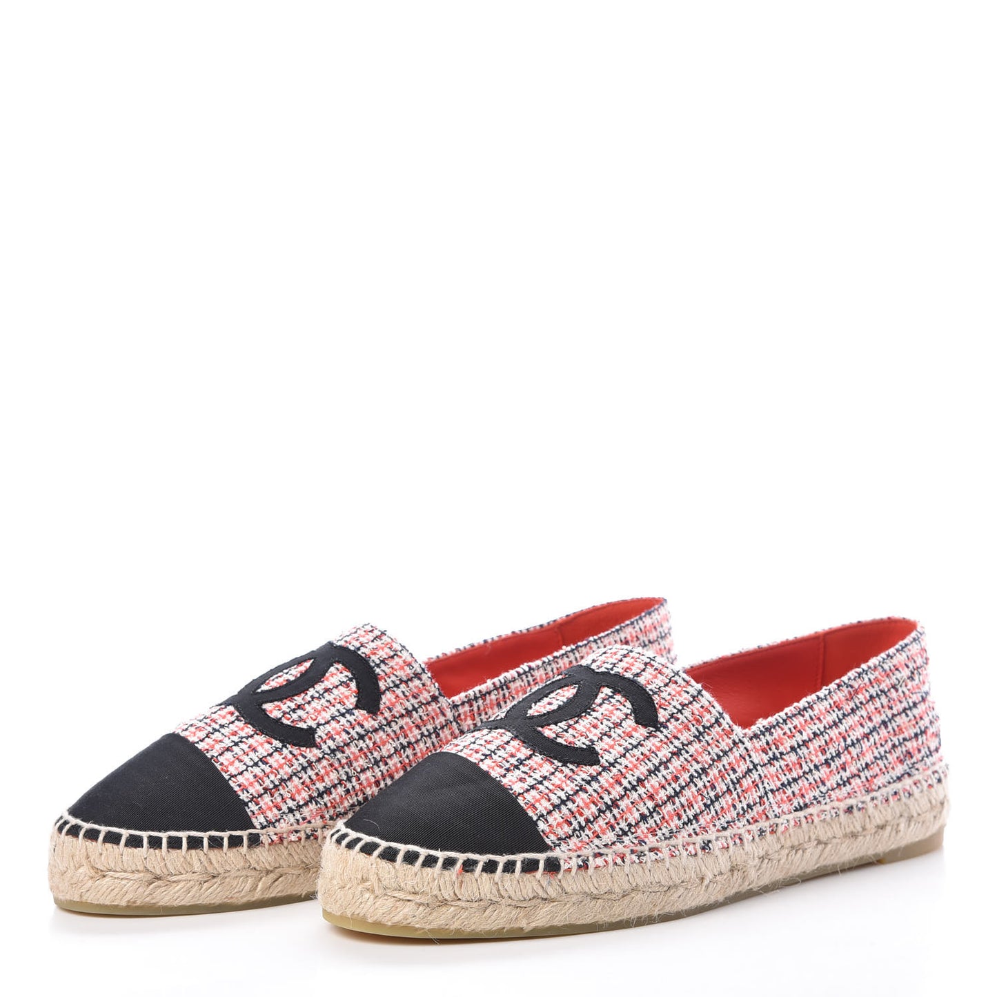 Tweed Grosgrain CC Espadrilles 40 Red Black White